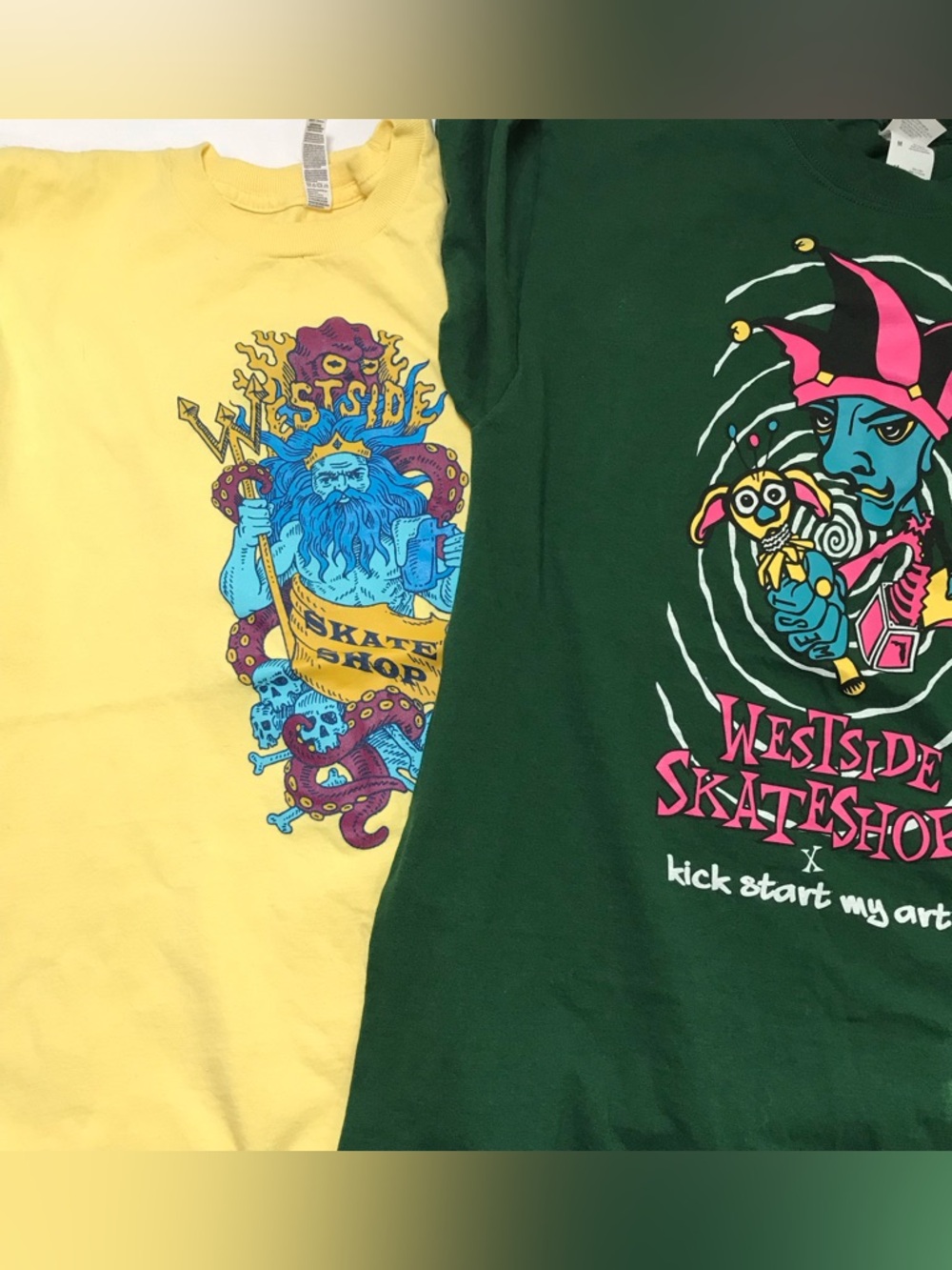 Skate shop Graphic Tees- Yellow and green size medium